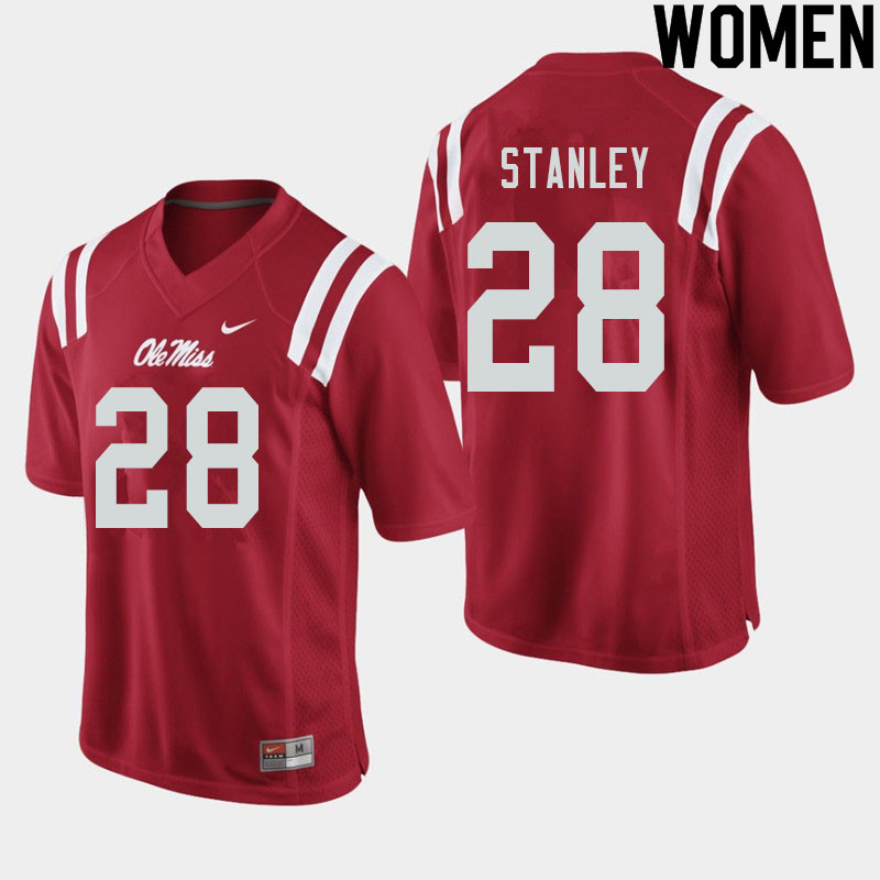 Women #28 Jay Stanley Ole Miss Rebels College Football Jerseys Sale-Red